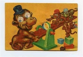 Google Eyed Monkey on Tetter Totter Squeaker Souvenir Postcard 1958 - £8.56 GBP