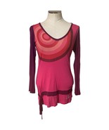 Desigual Pink Red Long Sleeve V-Neck Circle Print Tunic Top  - $37.18