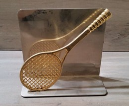Vintage Brass Style Tennis Raqcuet Desk Stand Card Paper Holder 3.75x4.5 - £18.61 GBP