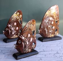 Balinese Wood Handicrafts Tropical River Angel Fish Family Set of 3 Figu... - €21,48 EUR