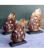Balinese Wood Handicrafts Tropical River Angel Fish Family Set of 3 Figu... - €21,42 EUR