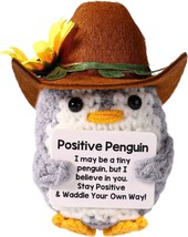 Positive Penguin, Sunflower Penguin Crochet with Cowboy Hat Emotional Doll  - $20.97