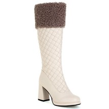 Women Design Knee High Boots Faux Leather Zip Round Toe 8.5cm Block Heel Winter  - £103.78 GBP