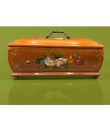 Vtg Hand Painted Wooden Box Floral Design w/ Lid Storage Decorative - $1,600.61 MXN