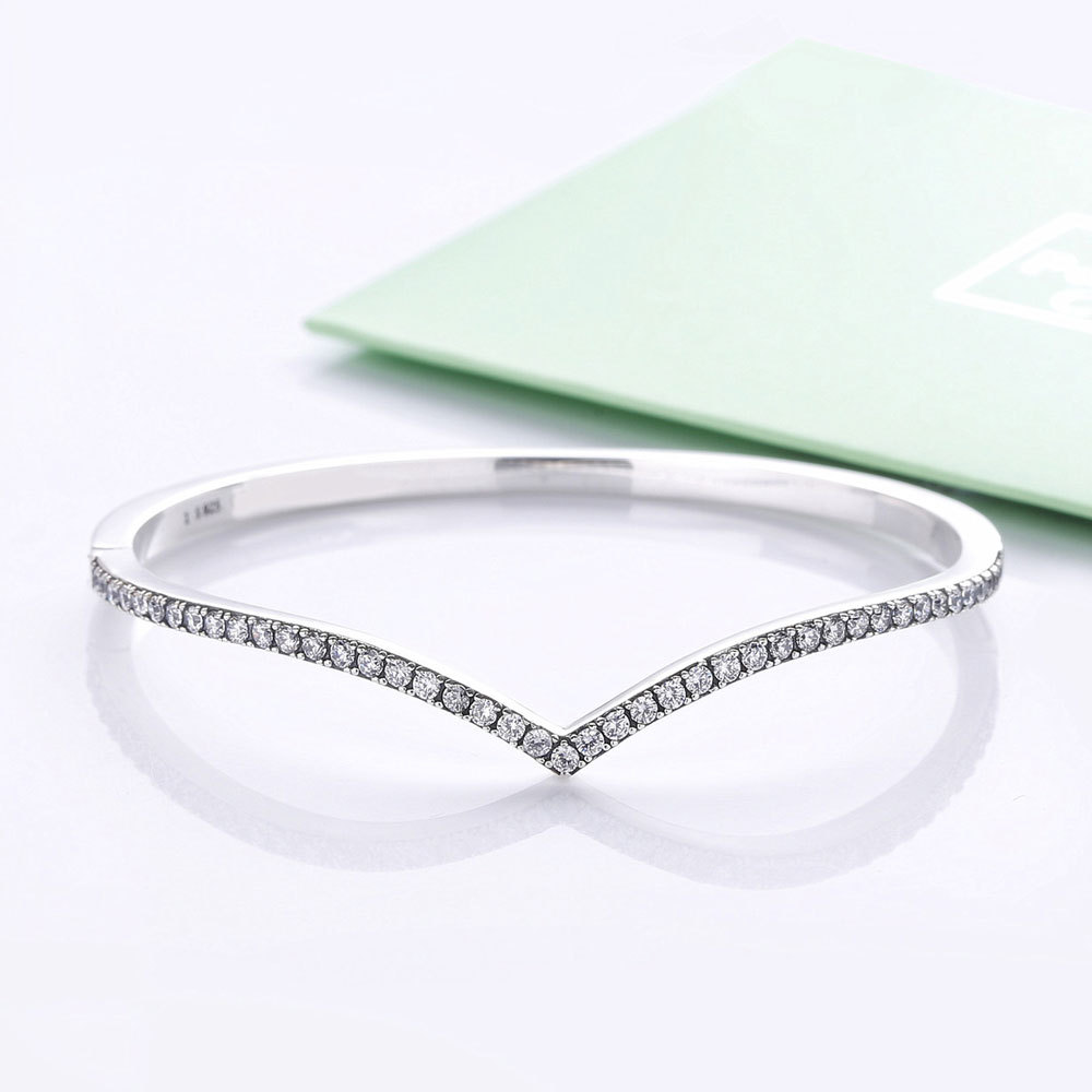 925 Sterling Silver Shimmering Wish Love Heart Bangle Bracelet  - $27.88