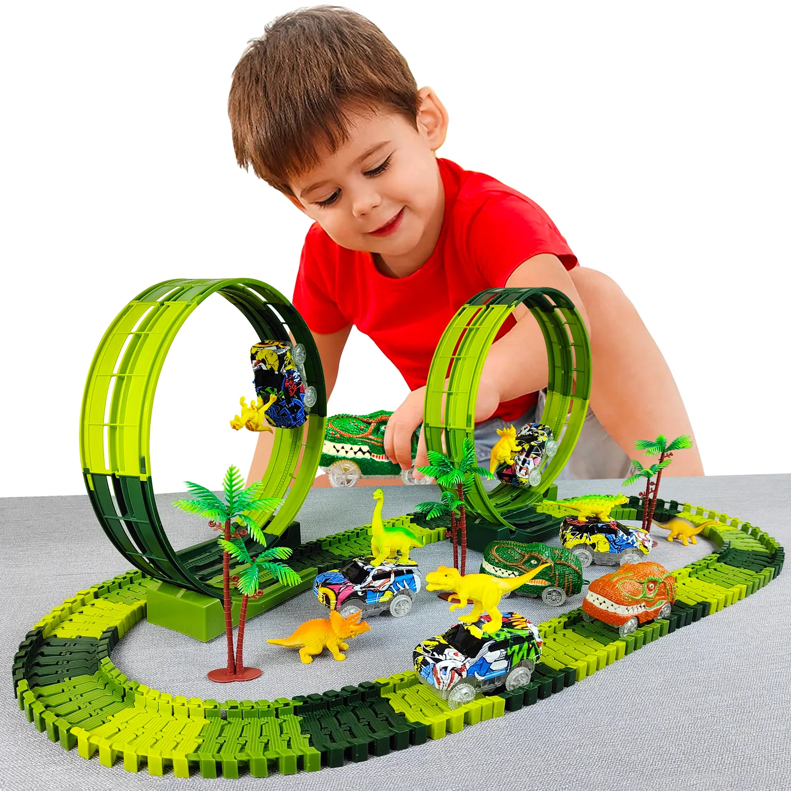 Magic Climbing electric dinosaur car Track Railway Toy Car Set Bend Flex... - £9.94 GBP+