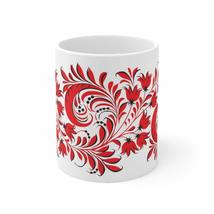 Red and White Ukrainian Ethic Traditional Plant Pattern Leaves Coffee Mu... - $19.55+