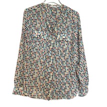 Liz Claiborne Womens Shirt Multicolor M Houndstooth Button Up V Neck Long Sleeve - £12.51 GBP