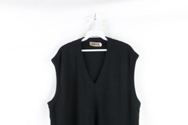 Vintage 90s Streetwear Mens 1X Big Blank V-Neck Knit Sweater Vest Black USA - £43.85 GBP