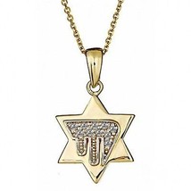 Diamante Judío Collar En Estrella David Collar con Colgante 16&quot; 14k Oro 0.13CT - £301.38 GBP