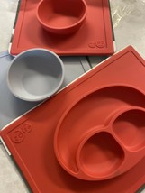 ezpz Happy Mat - Three piece silicone placemat + plate Coral Gray - Suction - £36.77 GBP