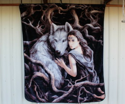 Anne Stokes Wolf Lady Soul Bond Gothic Fantasy Queen Size Blanket - £51.40 GBP