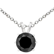 2 Carat Natural Black Diamond 6 Prong 14K White Gold Solitaire Necklace ... - £185.56 GBP