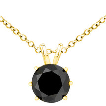 2 Carat Natural Black Diamond 6 Prong 14K Yellow Gold Solitaire Necklace Chain - £175.79 GBP