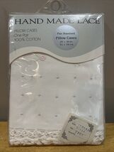 Vtg Pillowcases Embroidered Swiss Floral Crochet Lace Handmade Cottagecore - $24.74