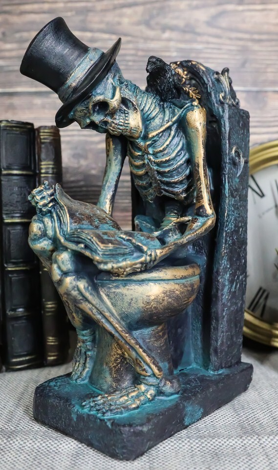 Constipated Skeleton With Raven On Graveyard Toilet Bowl Reading Book Fi... - $27.99