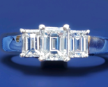 EARTH MINED DIAMOND Deco Engagement Ring 3 Stone Emerald cut Solitare 14... - $4,460.25