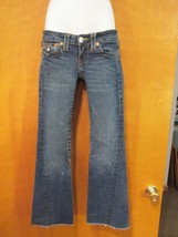 TRUE RELIGION Joey Low Rise Twisted Flare Leg Blue Jeans Sz 25 Frayed He... - £23.41 GBP