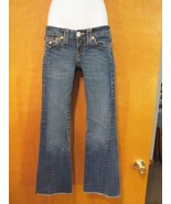 TRUE RELIGION Joey Low Rise Twisted Flare Leg Blue Jeans Sz 25 Frayed He... - £23.85 GBP