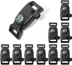 10Pcs Pack Black 5/8&quot; Compass Flint Scraper Fire Starter Whistle Buckle Plastic  - $15.02