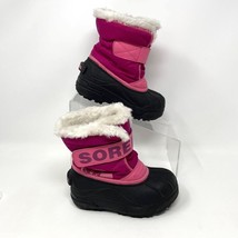 Sorel Girls Toddler Pink Black Hook &amp; Loop Snow Boot Size 10 - £15.08 GBP