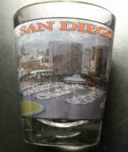 San Diego Shot Glass Clear Glass with Full Color Cityscape and Marina View Wrap - £5.49 GBP