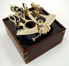 NauticalMart Brass Sextant w/Wood &amp; Etched Glass Box - £116.37 GBP