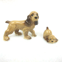 Vintage Hagen Renaker Papa &amp; Puppy Cocker Spaniel Dogs Miniature Figurines Brown - £14.94 GBP