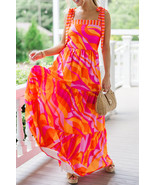 Red Abstract Print Knotted Shoulder High Waist Maxi Dress - $39.57 CAD