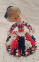 Vintage USA Red, White, &amp; Blue Safety Pin Beaded Angel Doll - Handcrafted - $7.95