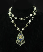 Vintage Gypsy Lapis fringe necklace fancy hand wrought silver beads Medusa bohem - £195.84 GBP