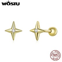 Wostu New Arrival 925 Silver Golden Star Stud Earrings for Women Statement Fine  - £14.64 GBP