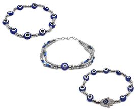 Evil Eye Bead 3 PC Bracelet Set - Blue Nazar Handmade Beaded Jewelry Spi... - £15.79 GBP