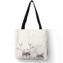 Watercolor Hand Painted Tote Bags Floral Cute Cat Print Shoulder Bag For Women L - £15.02 GBP