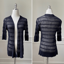 Eileen Fisher Dark Navy Blue Linen Knit Elbow Length Sleeve Cardigan Whi... - $535.68 MXN