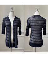 Eileen Fisher Dark Navy Blue Linen Knit Elbow Length Sleeve Cardigan Whi... - $28.80