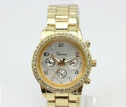 Geneva Crystal Boyfriend Yellow Gold Wrist_ Watch for Women - $19.99