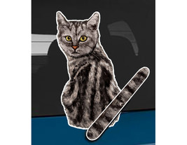 Grey tabby cat rear window wiper wagging tail sticker - £10.21 GBP