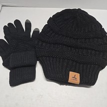 Lorome Winter Hat &amp; Gloves - Black Knit Beanie Hat, Glove Set Unisex - $239.70 MXN