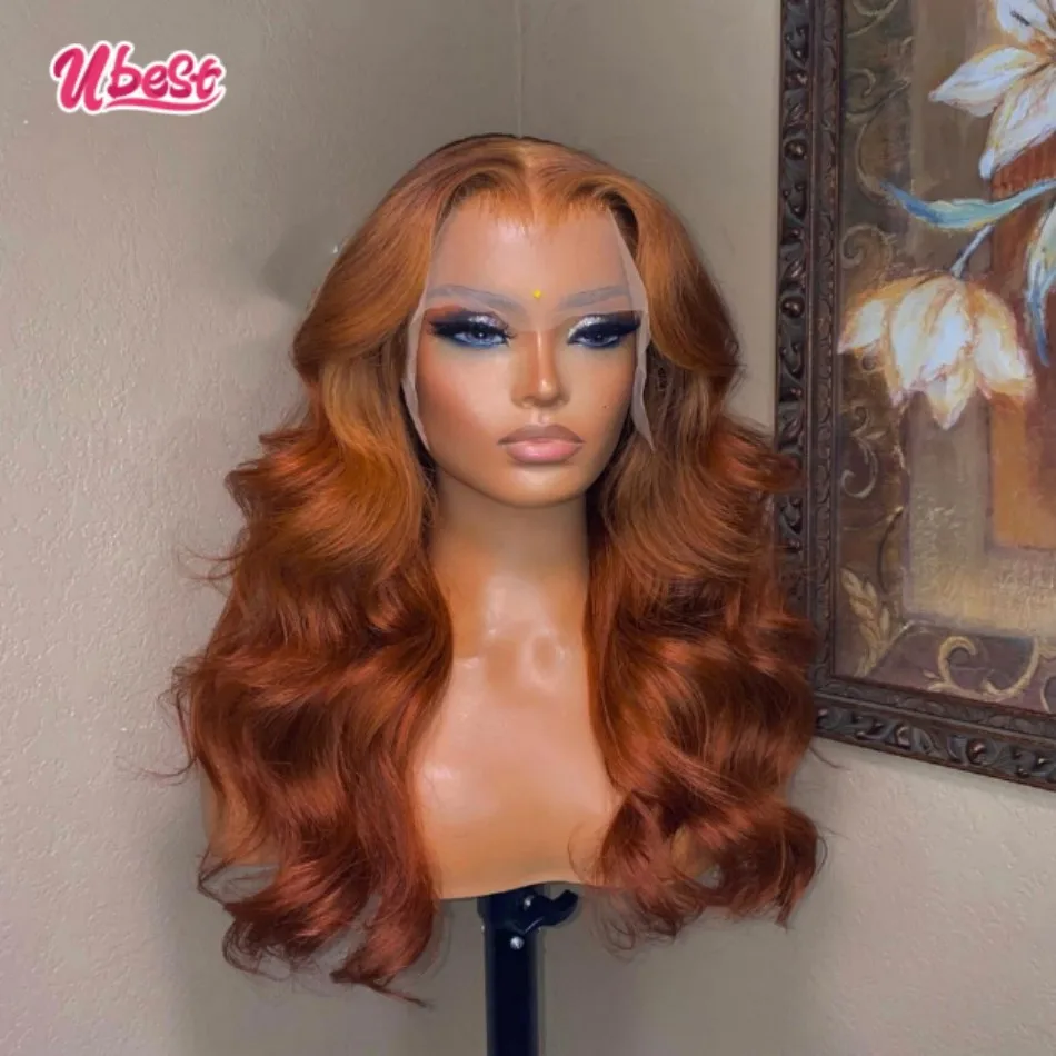 Ubest Orange Brown 13X4 Body Wave Lace Frontal Wigs Brazlian Remy Human Hair - £83.28 GBP+