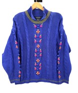 Vintage Counterparts Sweater Cable Knit Floral Pom Blue Women’s Size Med... - $672.58 MXN