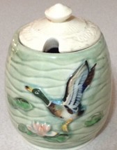 Vintage Ceramic Marmalade Jelly Jar Mallard Duck Green Lily Pads Pond Rare - £14.07 GBP
