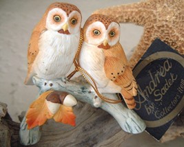 Vintage Barn Owls Figurine Branch Acorn Andrea by Sadek Porcelain 1986 - £22.33 GBP