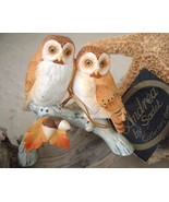 Vintage Barn Owls Figurine Branch Acorn Andrea by Sadek Porcelain 1986 - £21.95 GBP