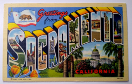 Greetings From Sacramento California Large Letter Linen Postcard Curt Teich 1945 - $8.27