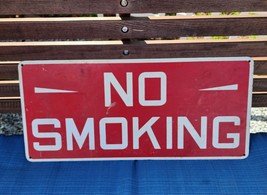 Vintage Red Metal No Smoking Sign Painted Metal Gas Station 20&quot; x 9&quot; - £34.02 GBP