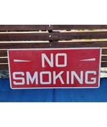 Vintage Red Metal No Smoking Sign Painted Metal Gas Station 20&quot; x 9&quot; - £33.29 GBP