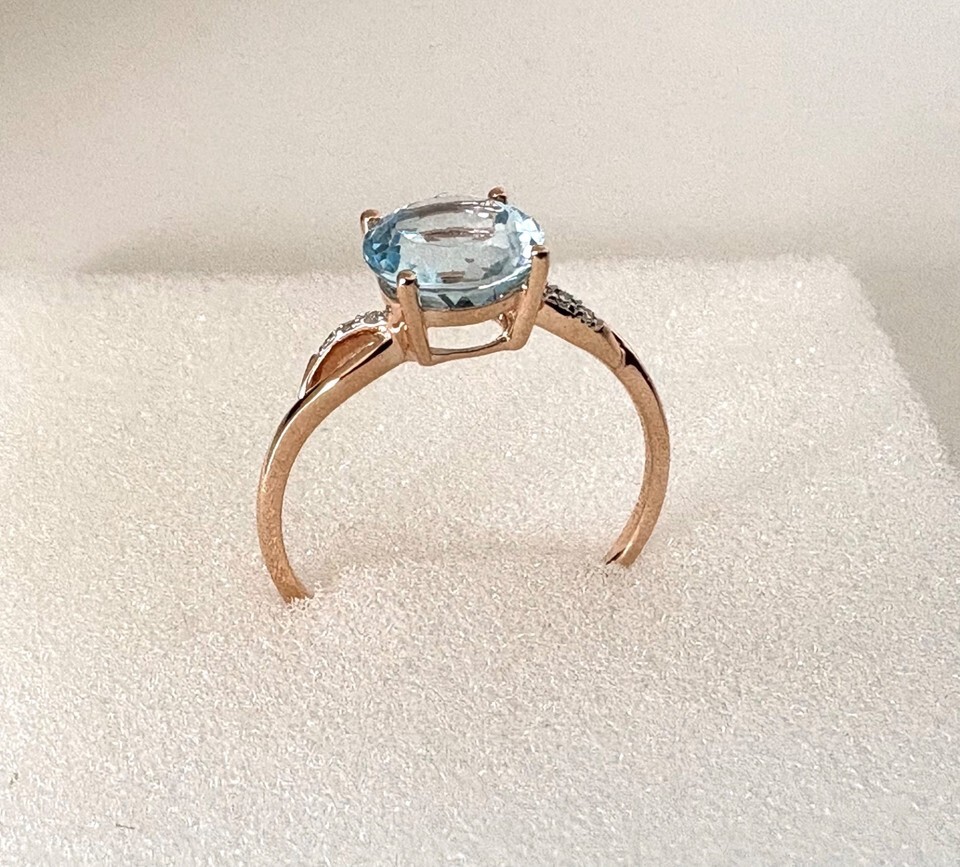 14k Gold aquamarine diamonds ring gemstone ring - 14 carats solid gold stonqueen Item image 7