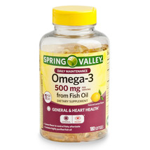 Spring Valley Omega-3 Fish Oil Softgels, 500 mg, 180 Count..+ - $29.69