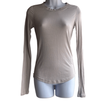 Aritzia Wilfred Womens XS Cream Ribbed Stretchy Crewneck Long Sleeve Top... - $23.36